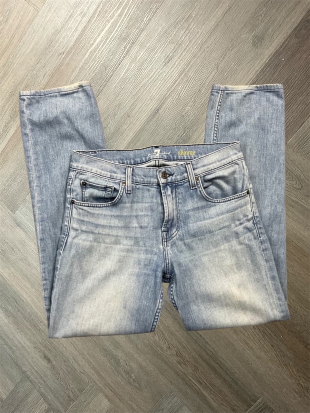 7 For All Mankind Slimmy Slim Fit Classy Preppy Jeans Mens 31x28 Light Wash Blue